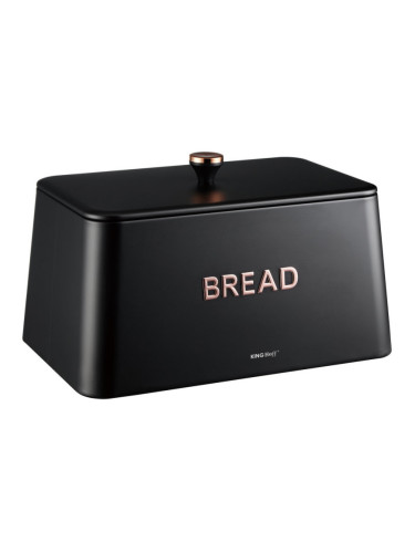 Кутия за хляб Kinghoff KH 1949, 35 см, Метално тяло, Бамбуков капак, Черен
