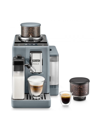 Еспресо машина DeLonghi Rivelia Pebble Grey EXAM440.55.G, 1450W, 19 bar, 1.4l, Тъчскрийн TFT, Twin Shot, Bean Adapt, 17 напитки, Каменно сиво