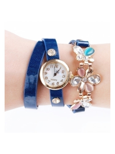 Син часовник-гривна с цвете