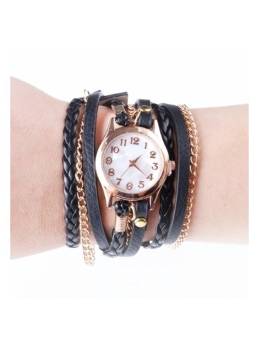 Черен часовник-гривна със златна верижка