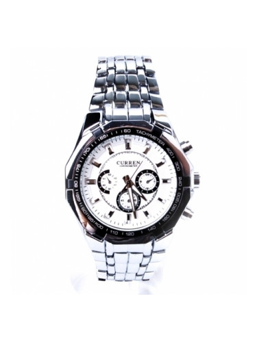 Сребърен мъжки часовник с бял циферблат