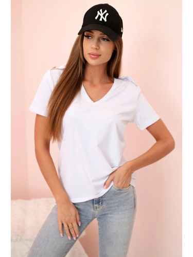 Дамска памучна блуза с V-образно деколте, бяла