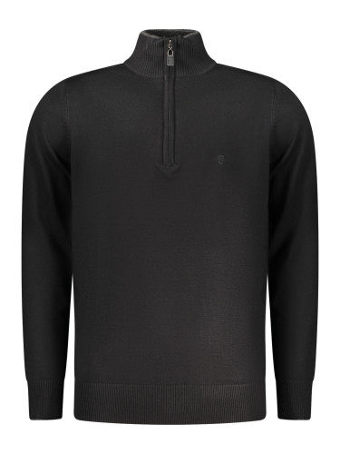 Мъжки черен пуловер с половин цип