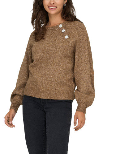 Кафяв пуловер с кръгло деколте