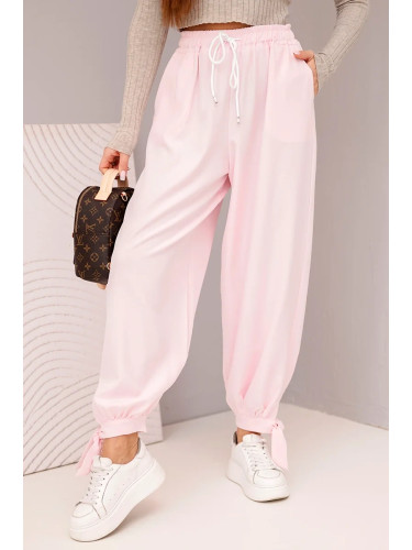 Kesi Włoski Women's trousers with wide legs and ties at the bottom candy pink