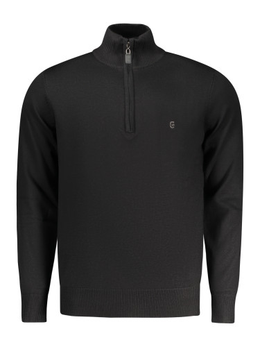 Мъжки черен пуловер с половин цип