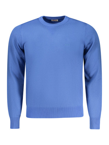 Мъжки син пуловер с V-образно деколте