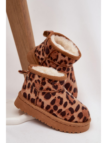 Детски снежни ботуши с козина в шарка на пантера