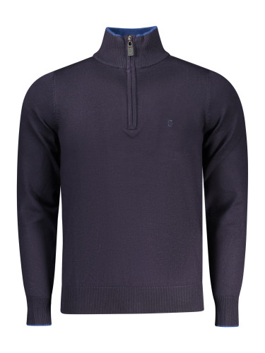 Мъжки син пуловер с половин цип
