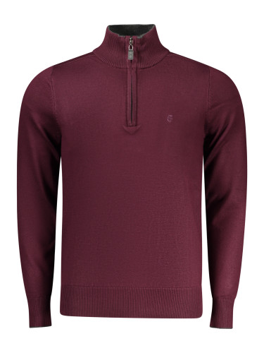 Мъжки червен пуловер с половин цип