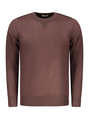 Мъжки кафяв пуловер с бродерия