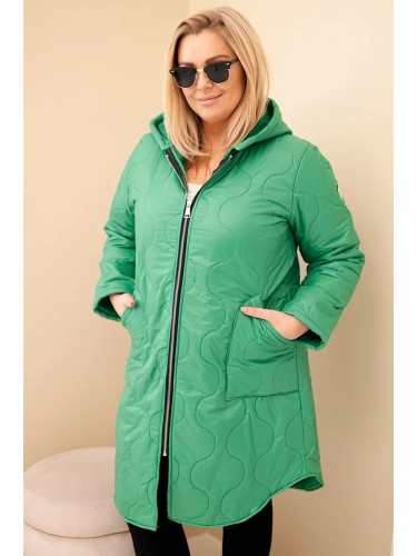 Kesi Włoski Women's Plus Size winter quilted jacket with a hood light green