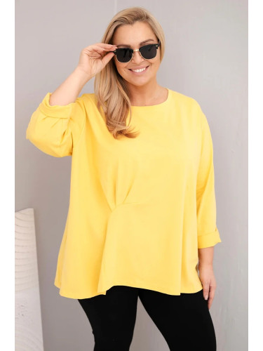 Kesi Włoski Plus size women's blouse with cotton, long sleeves and gathering yellow