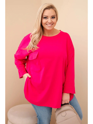 Kesi Włoski Women's Plus Size blouse with cotton, featuring a pocket and rolled-up sleeve fuchsia