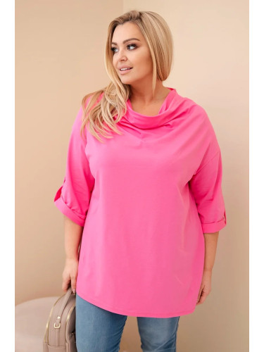 Kesi Włoski Women’s Plus Size loose-fit blouse with cotton and a V-neck light pink