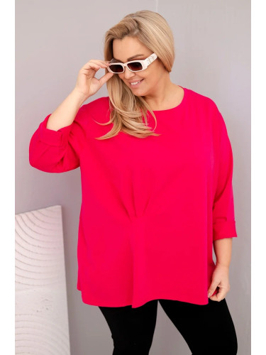 Kesi Włoski Plus size women's blouse with cotton, long sleeves and ruching fuchsia