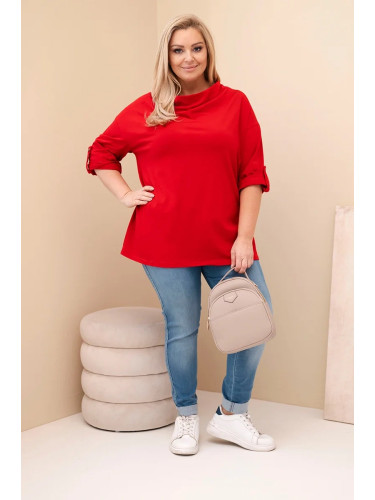 Kesi Włoski Plus Size women's blouse with a loose fit and a water neckline red