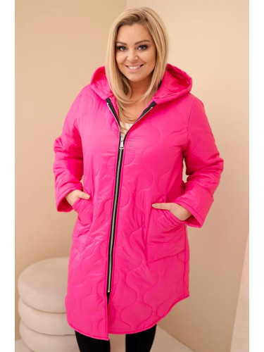 Kesi Włoski Women's Plus Size winter quilted jacket with a hood neon pink
