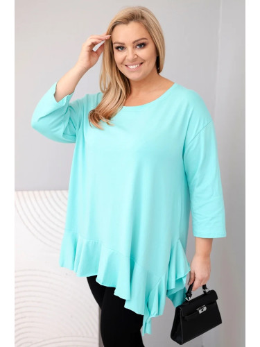 Kesi Włoski Women's Plus Size blouse with cotton, ruffle, and rolled-up sleeve mint green