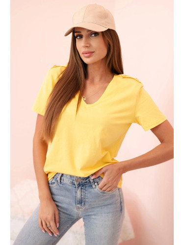 Kesi Women's cotton blouse with a V-neck and short sleeves yellow