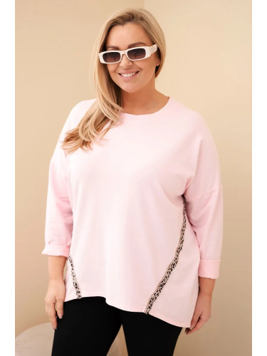 Kesi Women's Plus Size cotton blouse with rolled sleeves and leopard stripe candy pink