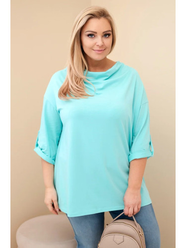 Kesi Włoski Women's Plus Size blouse with cotton in a loose fit with a water neckline mint