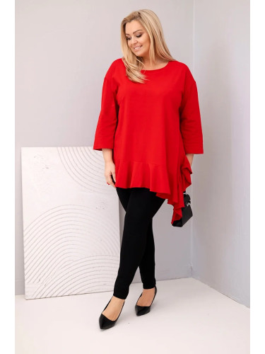 Kesi Włoski Plus Size women's blouse with cotton, ruffled and rolled-up sleeves red