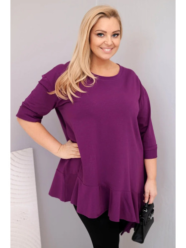 Kesi Włoski Plus Size women's blouse with cotton, featuring ruffles and rolled sleeves dark purple