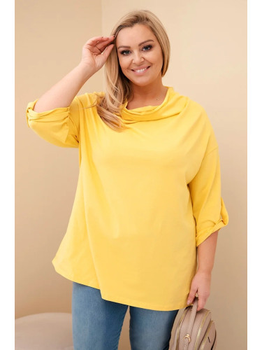 Kesi Włoski Plus Size women's blouse made of cotton with a loose fit and a water neckline yellow