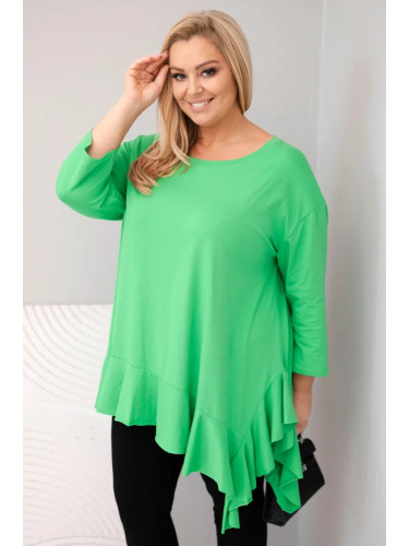 Kesi Włoski Plus Size women's blouse with cotton, featuring ruffles and rolled sleeves light green