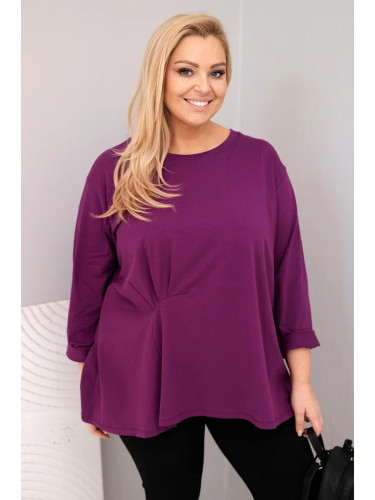 Kesi Włoski Plus size women's blouse with cotton, long sleeves and gathering, dark purple