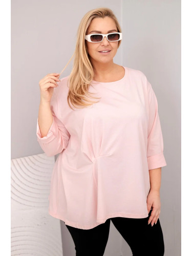 Kesi Włoski Women's plus size blouse with cotton, long sleeves, and ruching, dusty pink