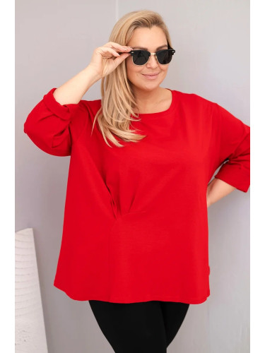 Kesi Włoski Plus size women's blouse with cotton, long sleeves and ruching red