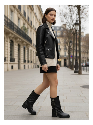 Черни кожени ботуши без токчета