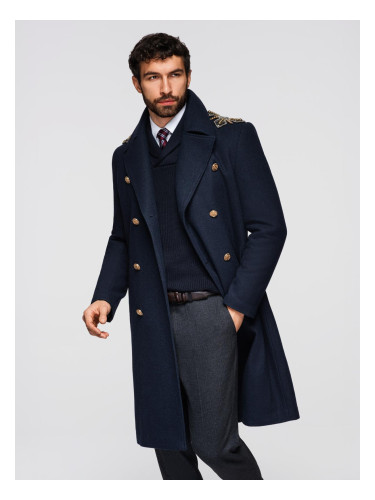 Ombre Men's double-breasted coat with wool and decorative shoulder applications -