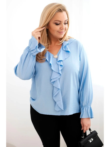 Дамска вискозна блуза с волани и брошка