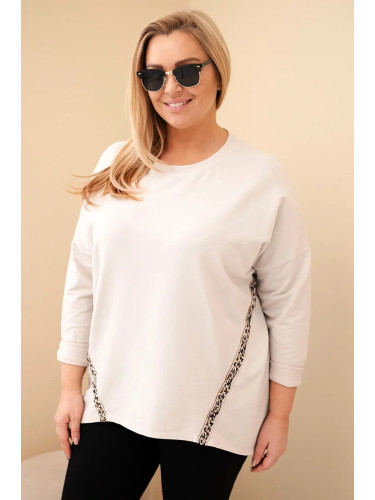 Памучна блуза с големи размери и леопардов кант