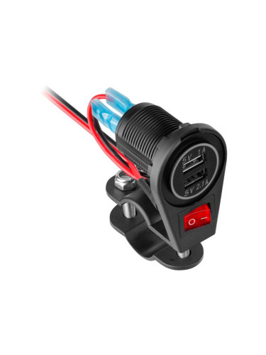 Зарядно за мотоциклет PY-CHR0008, автомобилен волтметър, 2xUSB, 12-24VDC, 2.1A, 5V