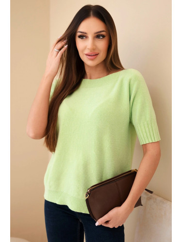 Дамски оувърсайз пуловер с къс ръкав, цвят шамфъстък