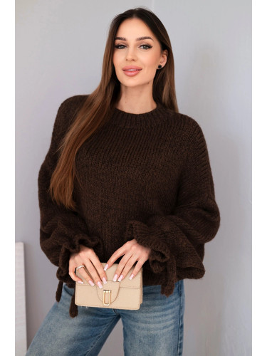 Дамски пуловер от мохер с декоративни ръкави
