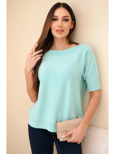 Дамски оувърсайз пуловер с къс ръкав