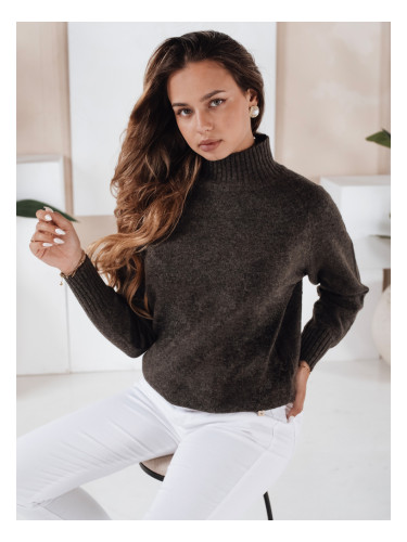 Пуловер с поло яка в цвят кафе