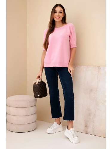 Дамски оувърсайз пуловер с къс ръкав