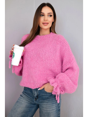 Розов мохеров пуловер с декоративни ръкави