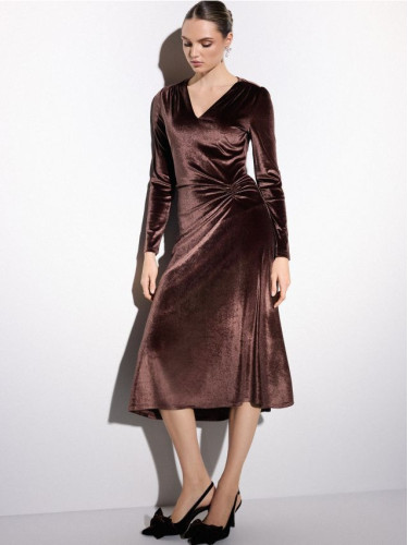 Mohito - Велурена миди рокля - тъмно кафяво