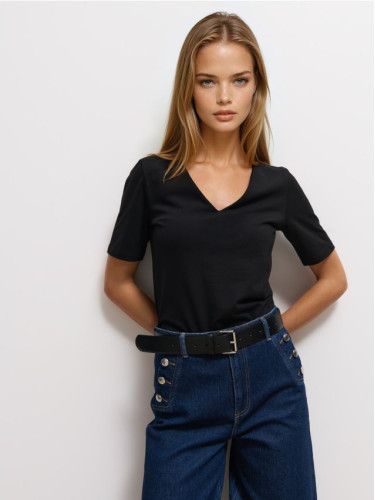 Mohito - Тениска с остро деколте - черен