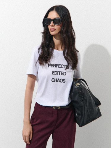 Mohito - Тениска от памук и модал - бяло