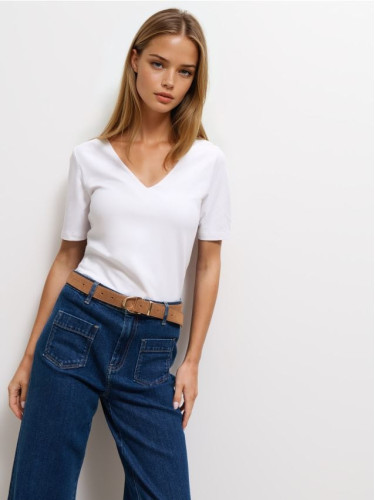 Mohito - Тениска с остро деколте - бяло