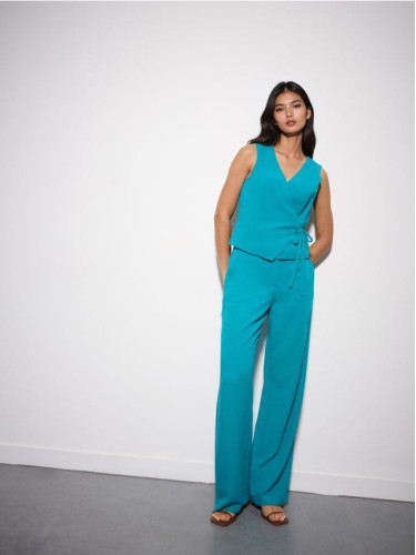 Mohito - Панталон с високо съдържание на лен - тюркоазено