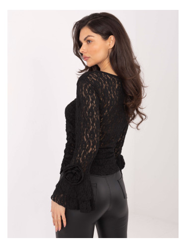 Черна дантелена блуза с волани